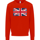 Distressed Union Jack Flag Great Britain Kids Sweatshirt Jumper Bright Red