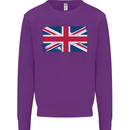 Distressed Union Jack Flag Great Britain Kids Sweatshirt Jumper Purple