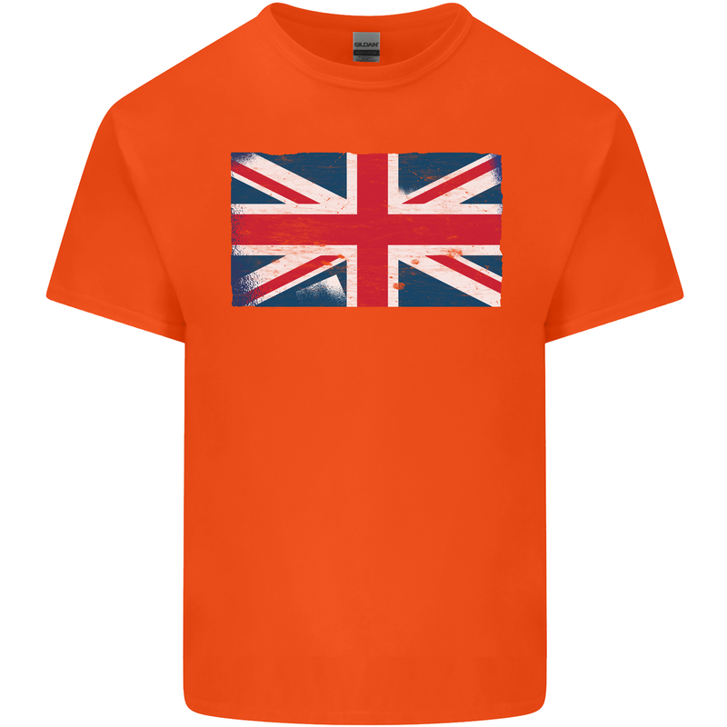 Distressed Union Jack Flag Great Britain Kids T-Shirt Childrens Orange