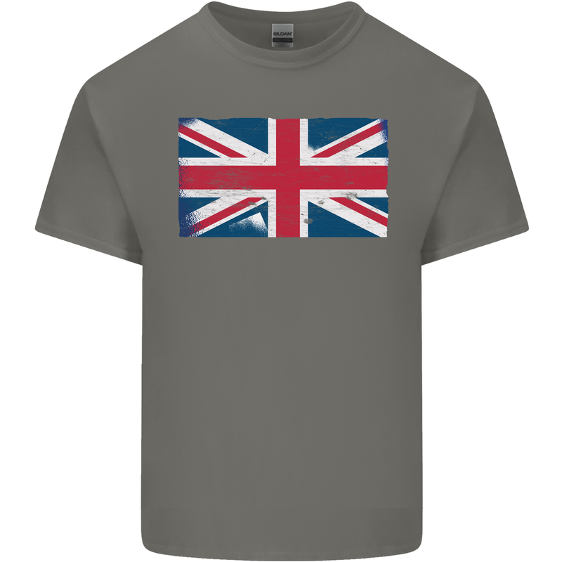 Distressed Union Jack Flag Great Britain Mens Cotton T-Shirt Tee Top Charcoal