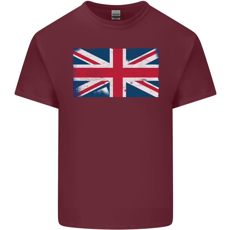 Distressed Union Jack Flag Great Britain Mens Cotton T-Shirt Tee Top Maroon