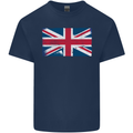 Distressed Union Jack Flag Great Britain Mens Cotton T-Shirt Tee Top Navy Blue
