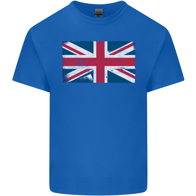 Distressed Union Jack Flag Great Britain Mens Cotton T-Shirt Tee Top Royal Blue