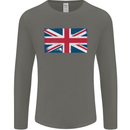 Distressed Union Jack Flag Great Britain Mens Long Sleeve T-Shirt Charcoal