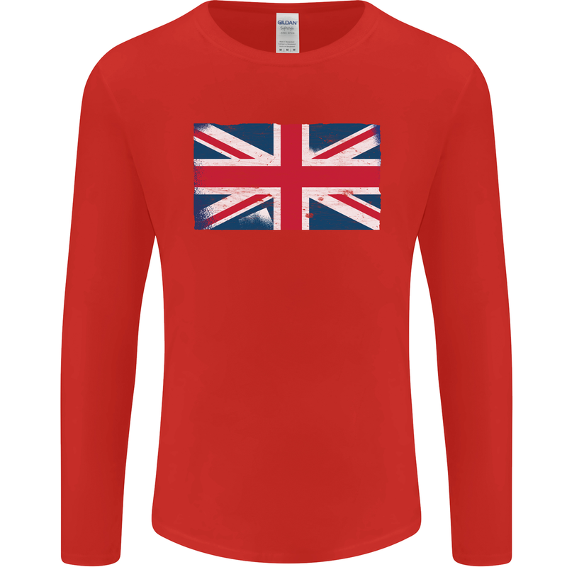 Distressed Union Jack Flag Great Britain Mens Long Sleeve T-Shirt Red