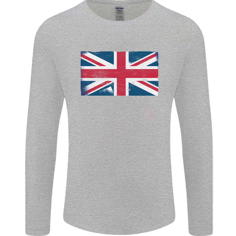 Distressed Union Jack Flag Great Britain Mens Long Sleeve T-Shirt Sports Grey