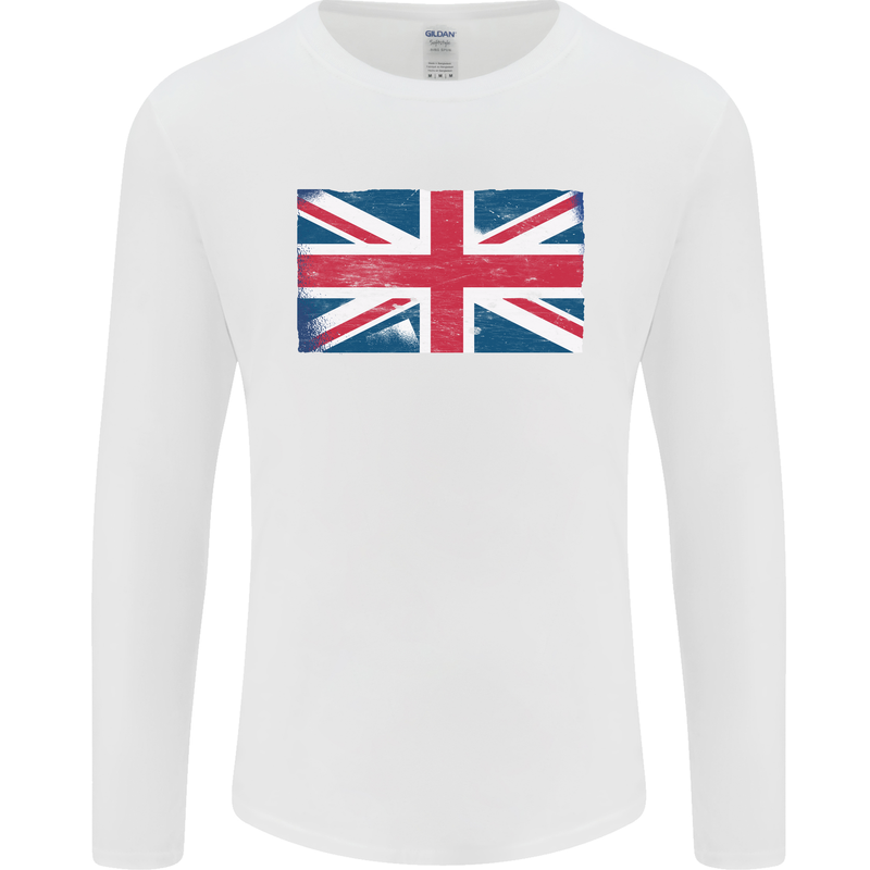 Distressed Union Jack Flag Great Britain Mens Long Sleeve T-Shirt White