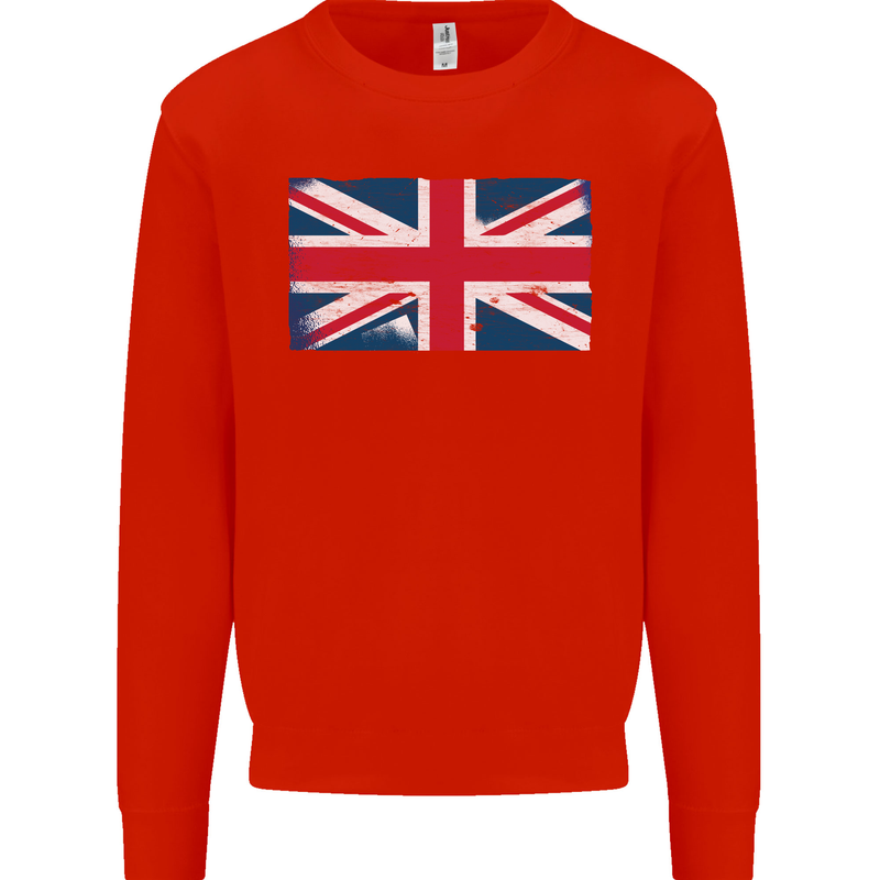 Distressed Union Jack Flag Great Britain Mens Sweatshirt Jumper Bright Red