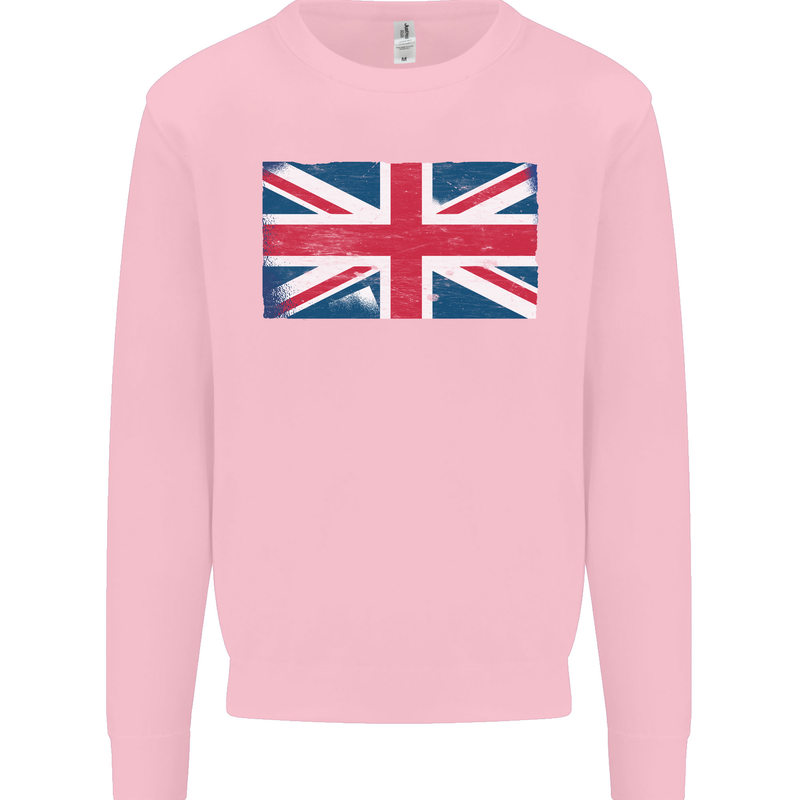 Distressed Union Jack Flag Great Britain Mens Sweatshirt Jumper Light Pink