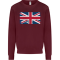 Distressed Union Jack Flag Great Britain Mens Sweatshirt Jumper Maroon