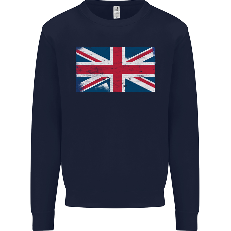 Distressed Union Jack Flag Great Britain Mens Sweatshirt Jumper Navy Blue