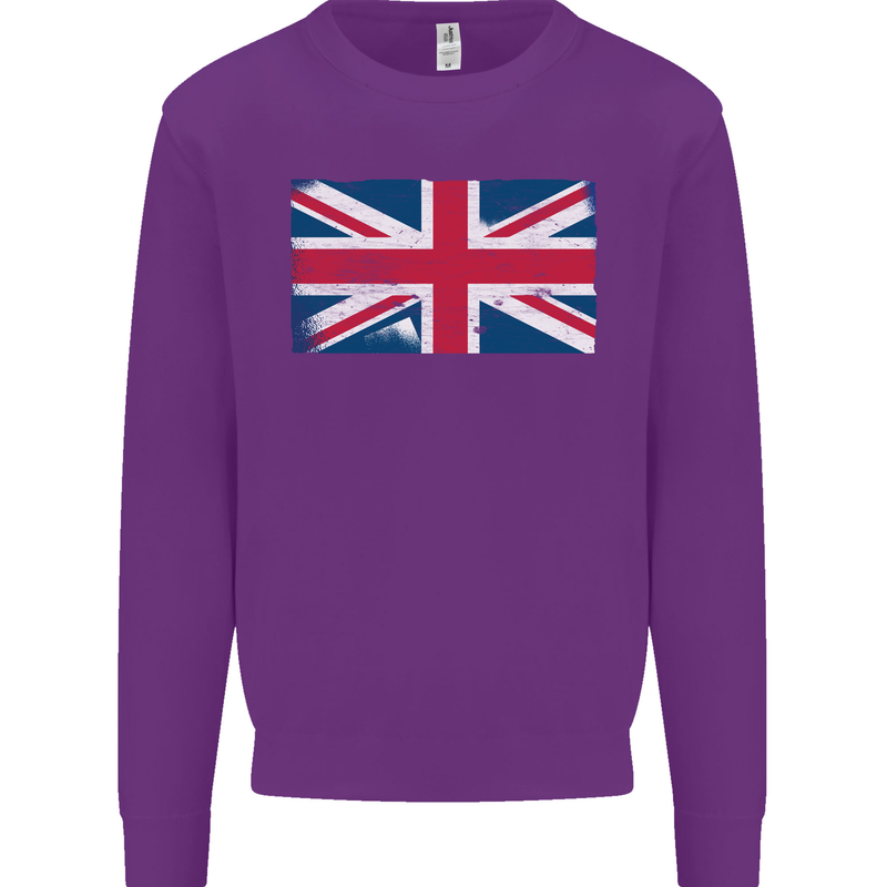 Distressed Union Jack Flag Great Britain Mens Sweatshirt Jumper Purple