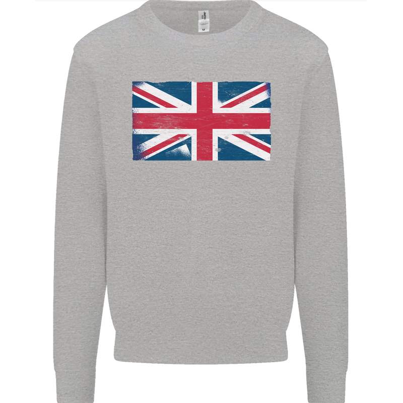 Distressed Union Jack Flag Great Britain Mens Sweatshirt Jumper Sports Grey