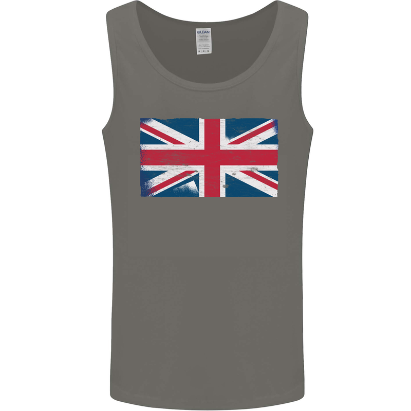 Distressed Union Jack Flag Great Britain Mens Vest Tank Top Charcoal