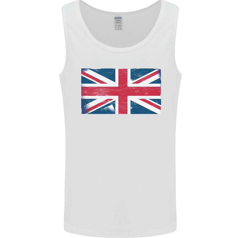 Distressed Union Jack Flag Great Britain Mens Vest Tank Top White