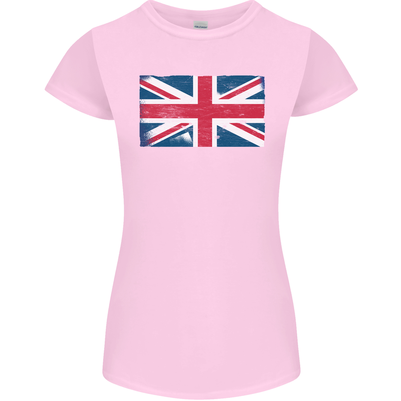 Distressed Union Jack Flag Great Britain Womens Petite Cut T-Shirt Light Pink