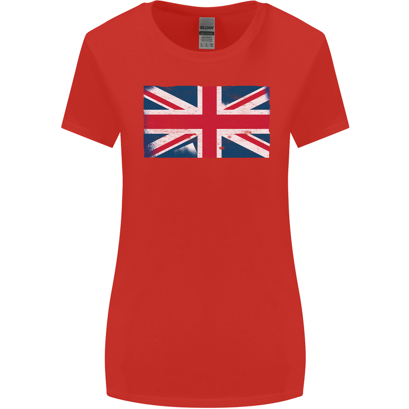 Distressed Union Jack Flag Great Britain Womens Wider Cut T-Shirt Red