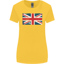 Distressed Union Jack Flag Great Britain Womens Wider Cut T-Shirt Yellow