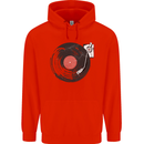 Distressed Vinyl Turntable DJ DJing Childrens Kids Hoodie Bright Red