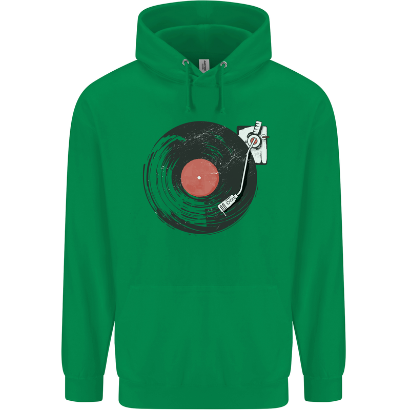 Distressed Vinyl Turntable DJ DJing Childrens Kids Hoodie Irish Green