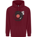 Distressed Vinyl Turntable DJ DJing Childrens Kids Hoodie Maroon