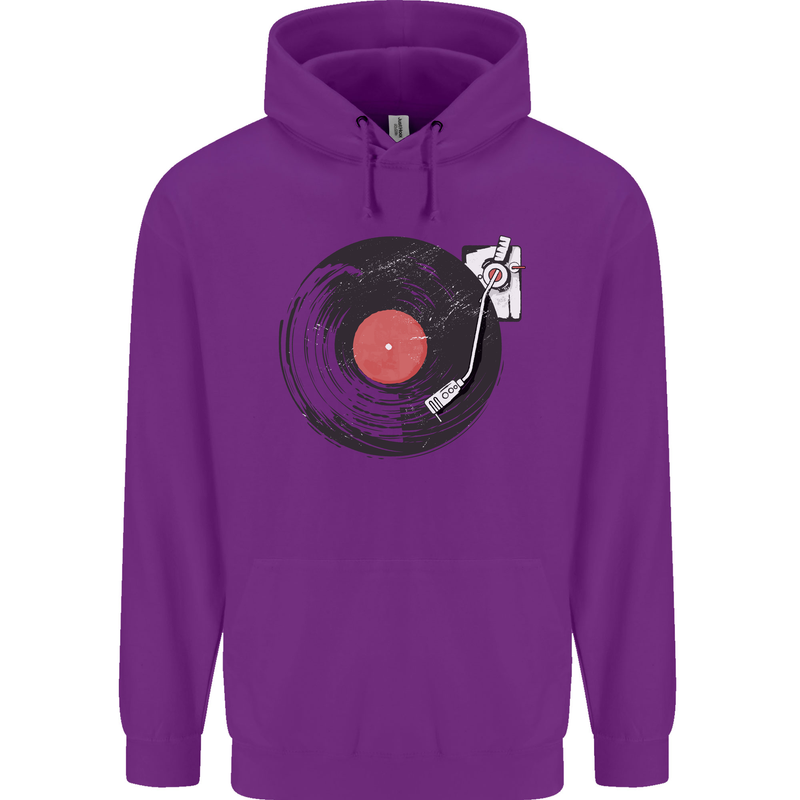 Distressed Vinyl Turntable DJ DJing Childrens Kids Hoodie Purple