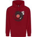 Distressed Vinyl Turntable DJ DJing Childrens Kids Hoodie Red