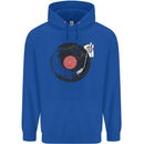 Distressed Vinyl Turntable DJ DJing Childrens Kids Hoodie Royal Blue
