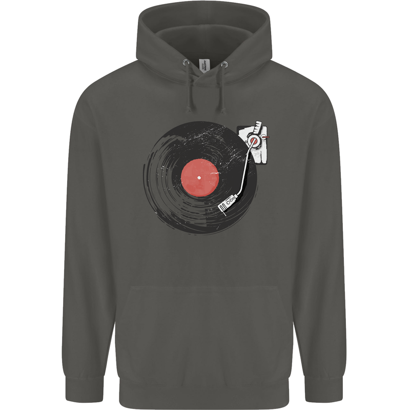 Distressed Vinyl Turntable DJ DJing Childrens Kids Hoodie Storm Grey