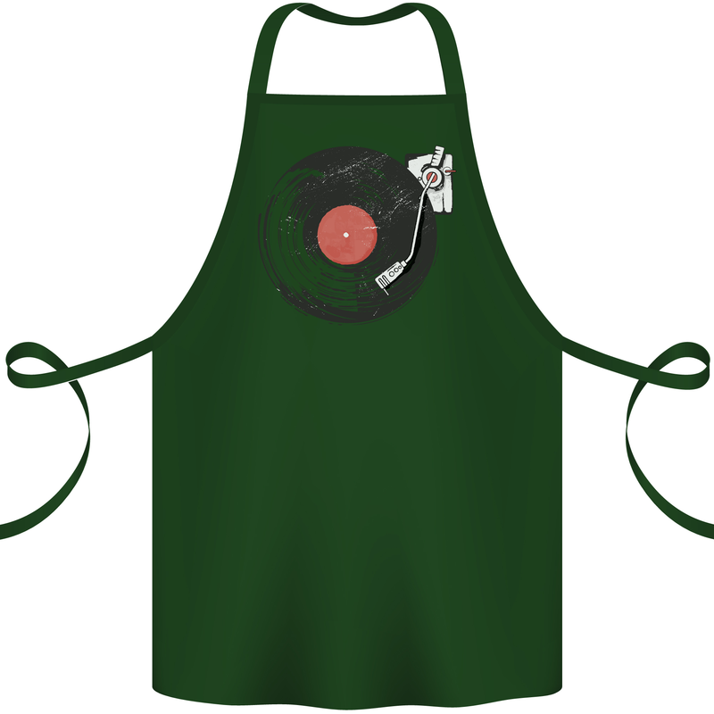 Distressed Vinyl Turntable DJ DJing Cotton Apron 100% Organic Forest Green