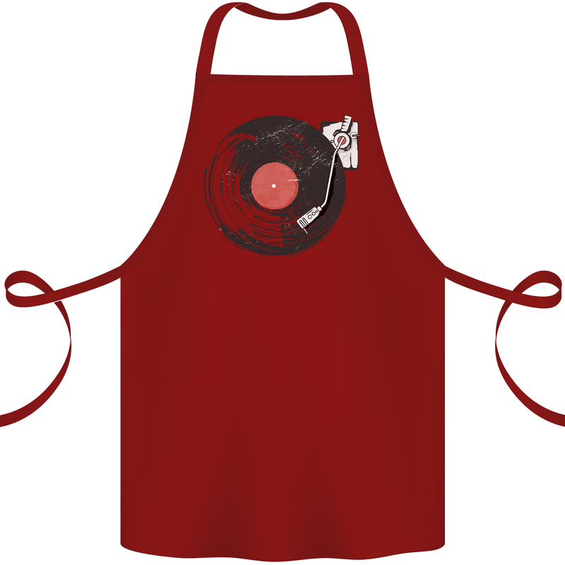 Distressed Vinyl Turntable DJ DJing Cotton Apron 100% Organic Maroon