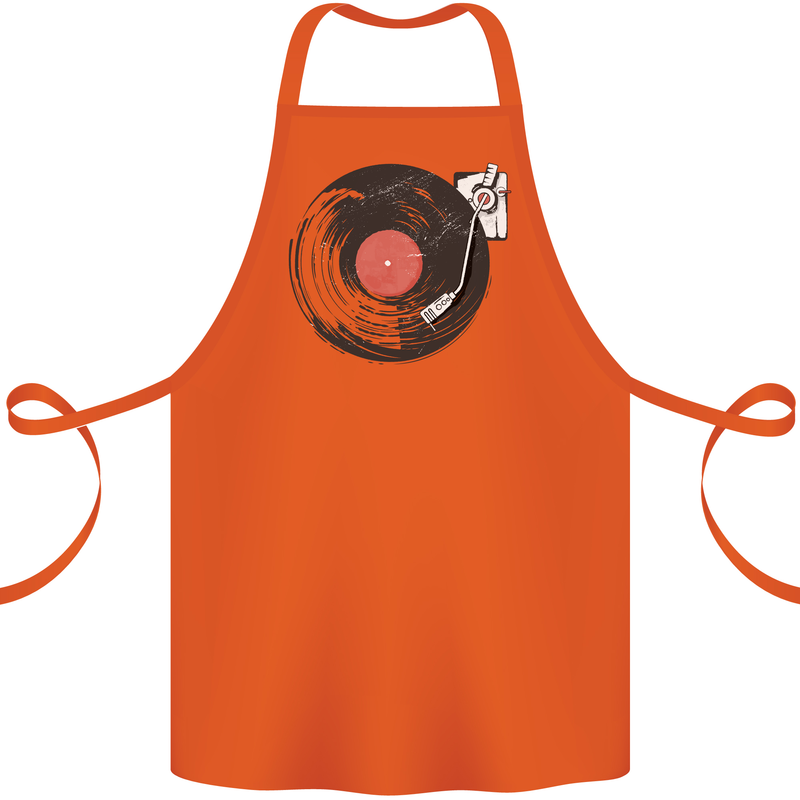 Distressed Vinyl Turntable DJ DJing Cotton Apron 100% Organic Orange