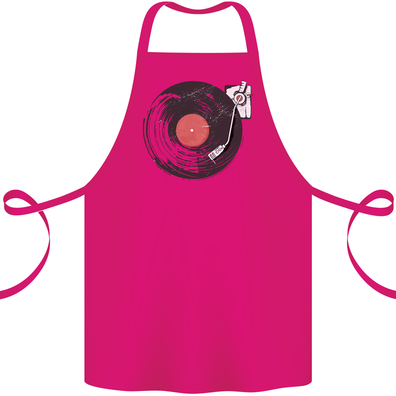 Distressed Vinyl Turntable DJ DJing Cotton Apron 100% Organic Pink