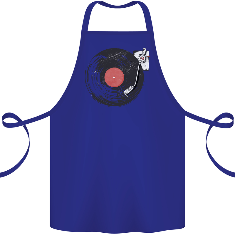 Distressed Vinyl Turntable DJ DJing Cotton Apron 100% Organic Royal Blue