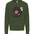 Distressed Vinyl Turntable DJ DJing Kids Sweatshirt Jumper Forest Green