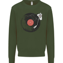 Distressed Vinyl Turntable DJ DJing Kids Sweatshirt Jumper Forest Green