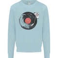 Distressed Vinyl Turntable DJ DJing Kids Sweatshirt Jumper Light Blue