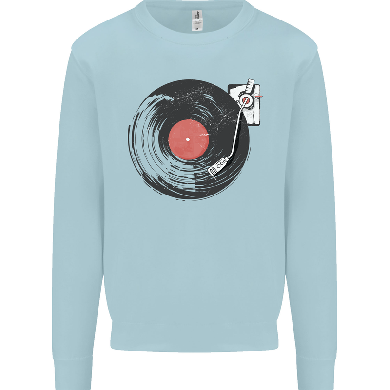 Distressed Vinyl Turntable DJ DJing Kids Sweatshirt Jumper Light Blue