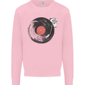 Distressed Vinyl Turntable DJ DJing Kids Sweatshirt Jumper Light Pink