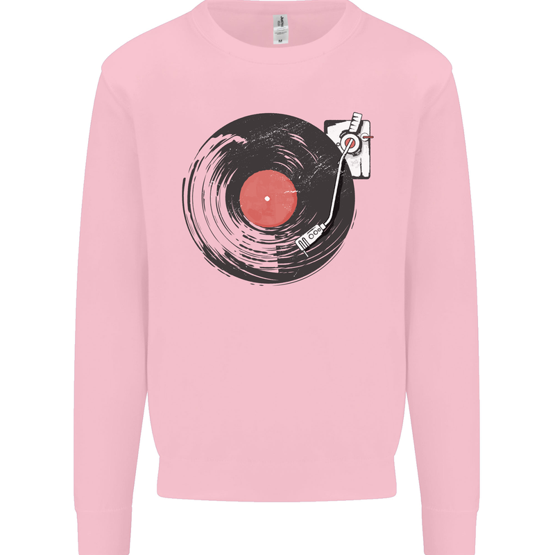 Distressed Vinyl Turntable DJ DJing Kids Sweatshirt Jumper Light Pink
