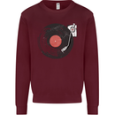 Distressed Vinyl Turntable DJ DJing Kids Sweatshirt Jumper Maroon
