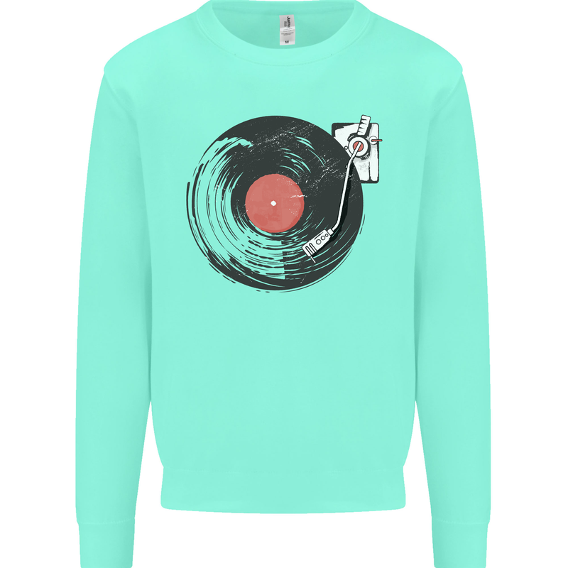 Distressed Vinyl Turntable DJ DJing Kids Sweatshirt Jumper Peppermint