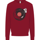 Distressed Vinyl Turntable DJ DJing Kids Sweatshirt Jumper Red