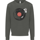 Distressed Vinyl Turntable DJ DJing Kids Sweatshirt Jumper Storm Grey