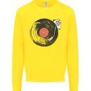 Distressed Vinyl Turntable DJ DJing Kids Sweatshirt Jumper Yellow