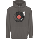 Distressed Vinyl Turntable DJ DJing Mens 80% Cotton Hoodie Charcoal
