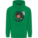 Distressed Vinyl Turntable DJ DJing Mens 80% Cotton Hoodie Irish Green