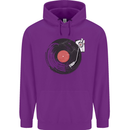Distressed Vinyl Turntable DJ DJing Mens 80% Cotton Hoodie Purple