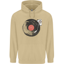 Distressed Vinyl Turntable DJ DJing Mens 80% Cotton Hoodie Sand