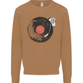 Distressed Vinyl Turntable DJ DJing Mens Sweatshirt Jumper Caramel Latte
